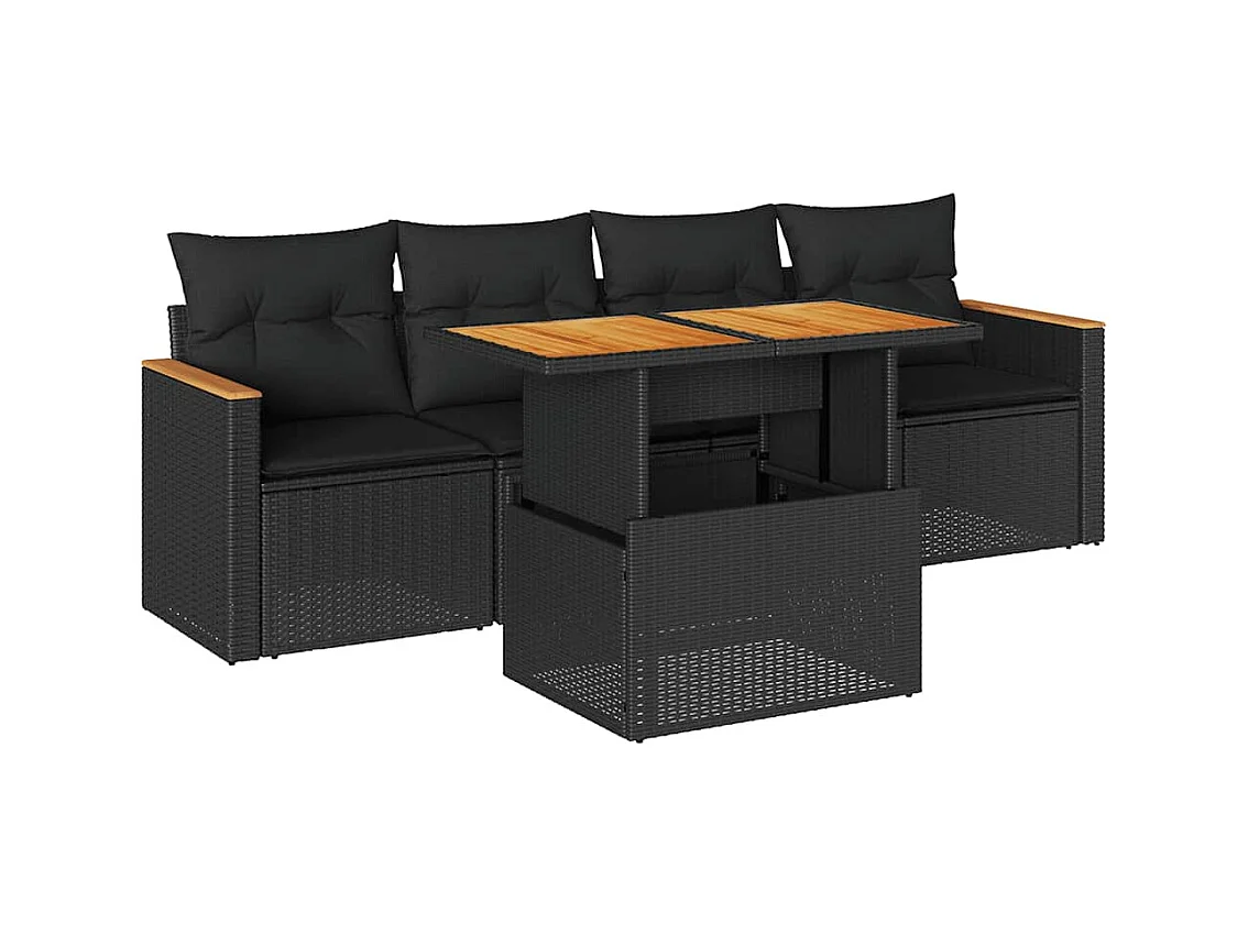 5 pcs conjunto sofás de jardim com almofadões acácia e vime PE