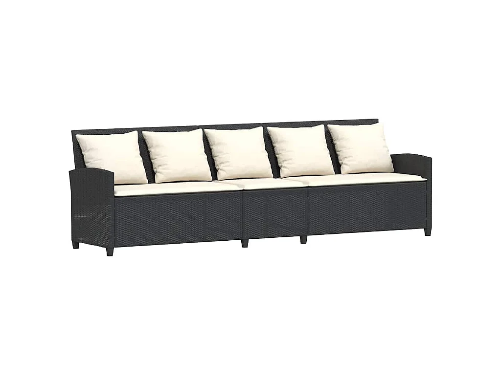 Divano da Giardino con Cuscini in Polyrattan Nero
