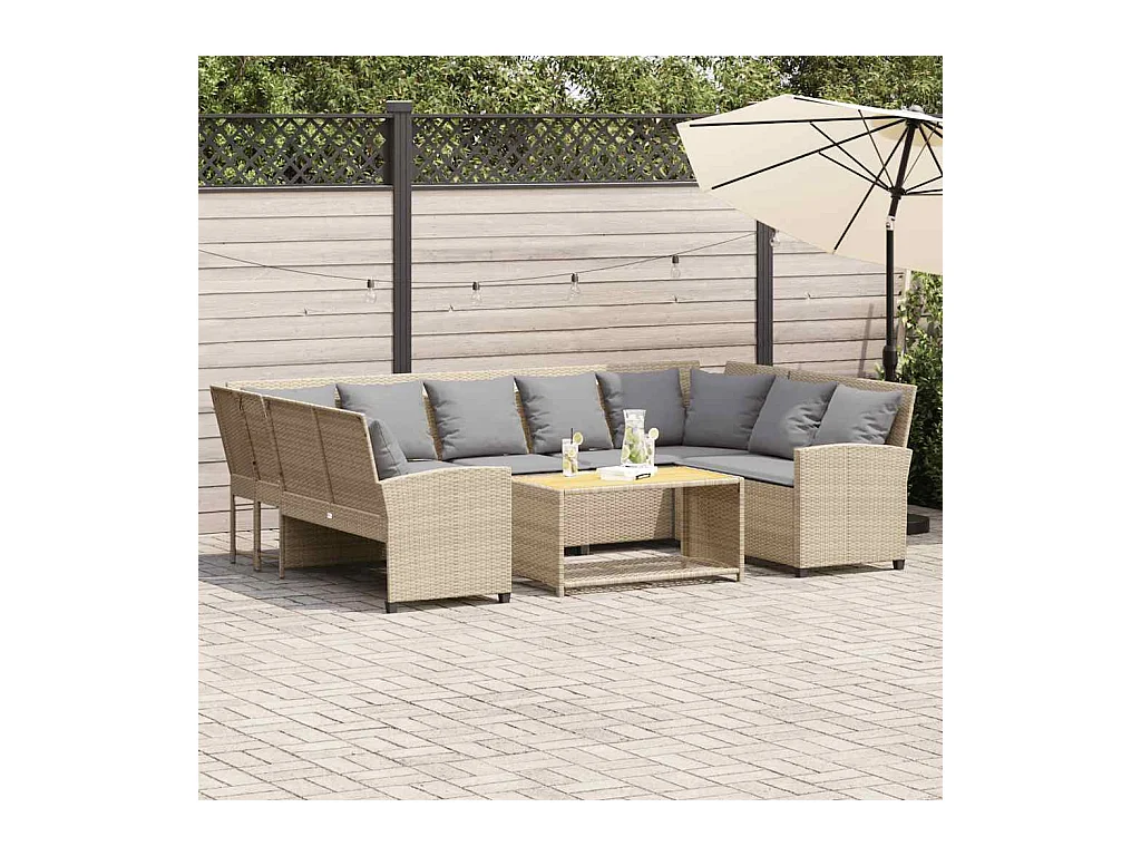 Canapé de jardin avec coussins beige résine tressée