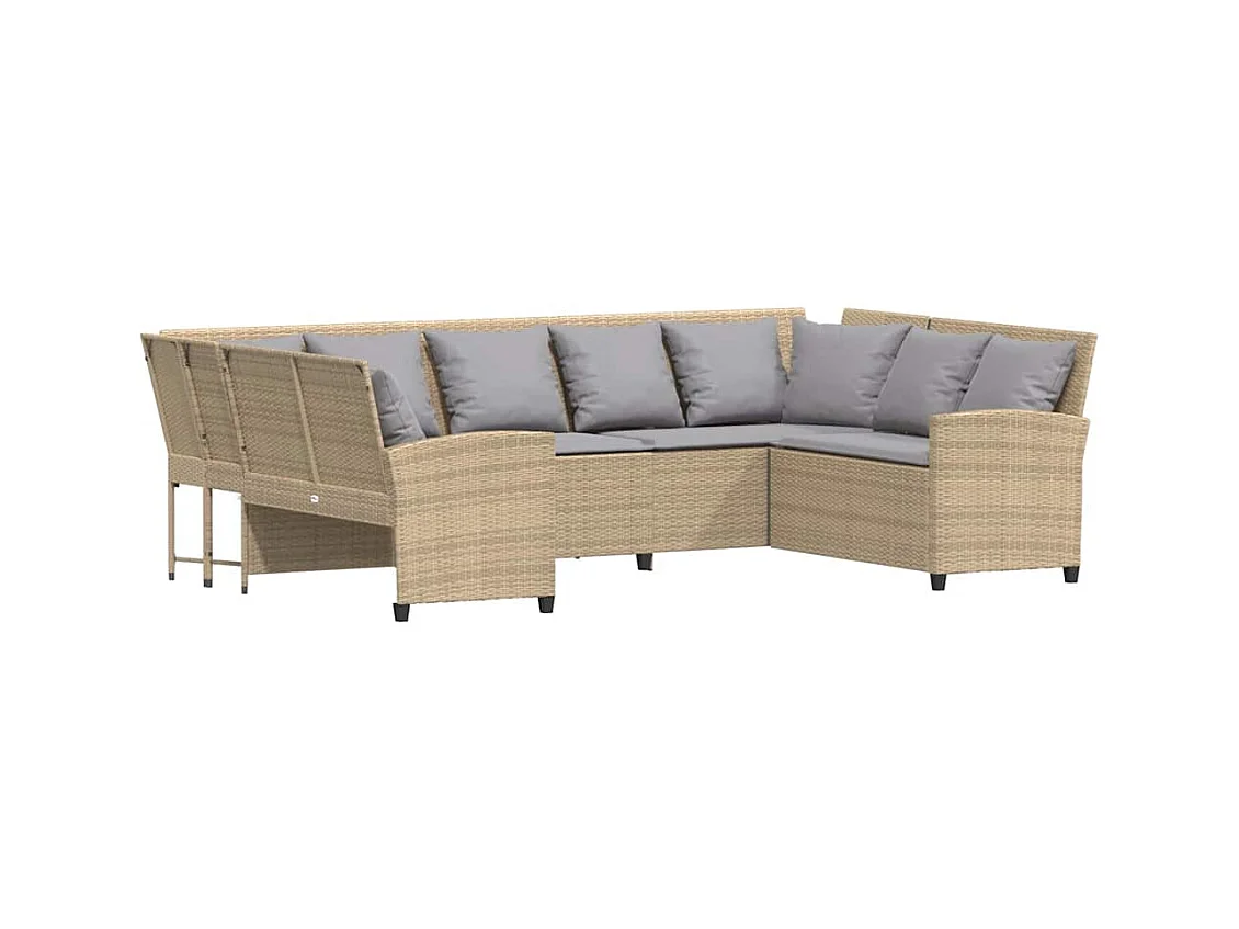 Canapé de jardin avec coussins beige résine tressée