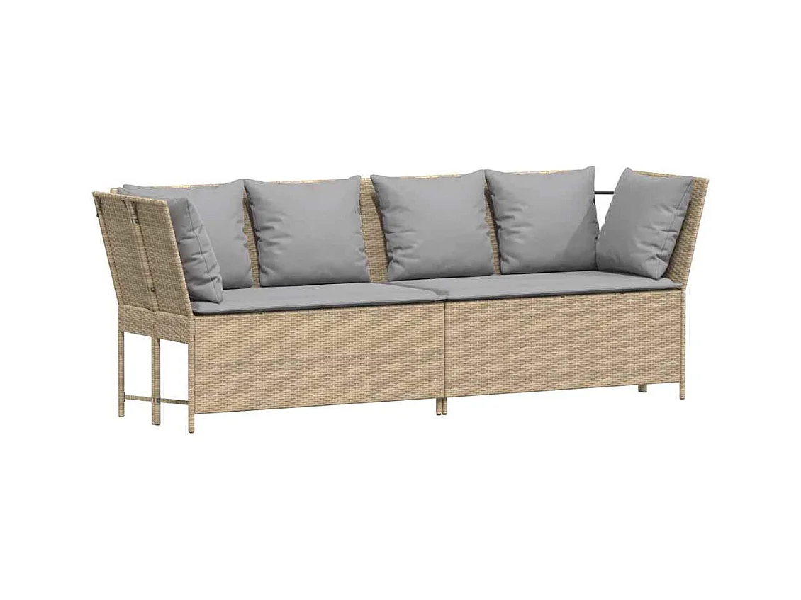 Canapé de jardin avec coussins beige résine tressée