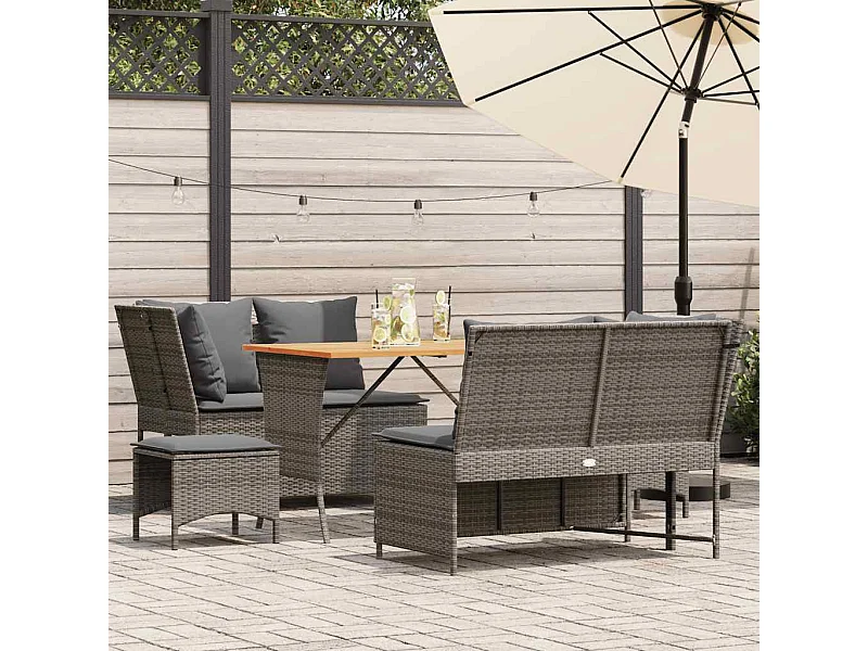 Set Divano da Giardino 5 pz con Cuscini Grigio in Polyrattan