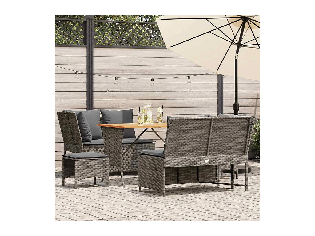 Set Divano da Giardino 5 pz con Cuscini Grigio in Polyrattan
