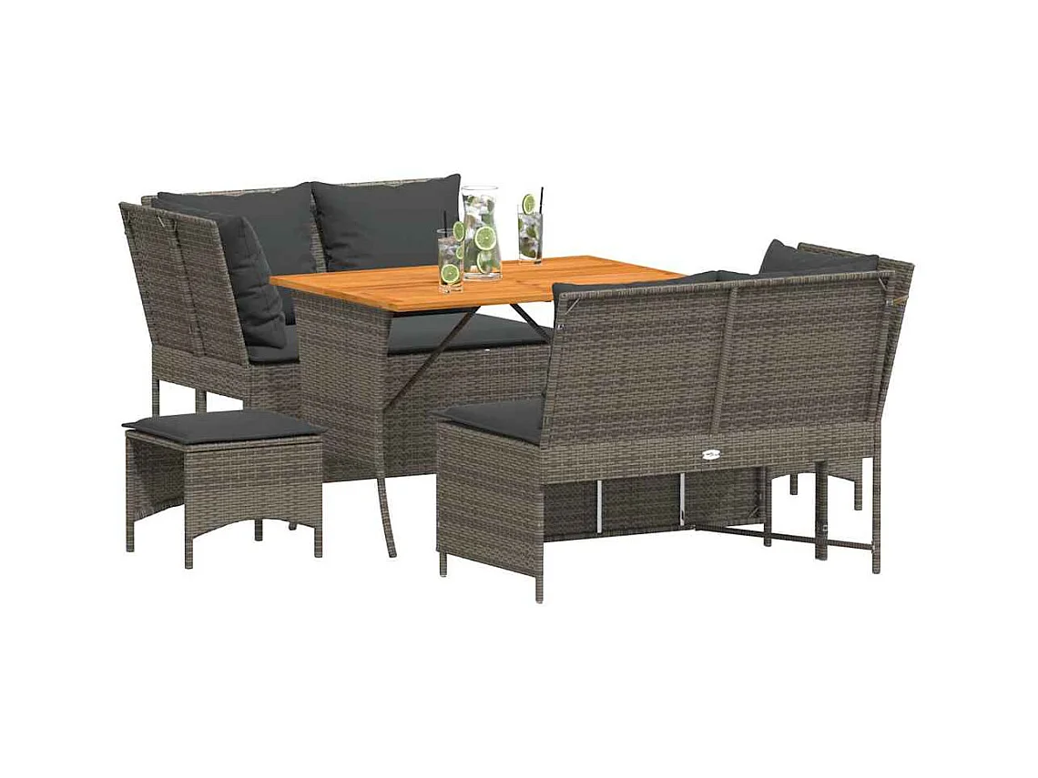 Set Divano da Giardino 5 pz con Cuscini Grigio in Polyrattan