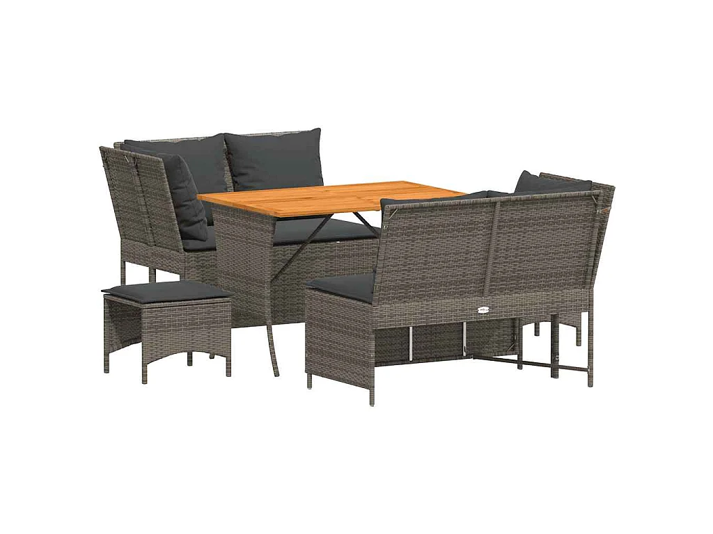 Set Divano da Giardino 5 pz con Cuscini Grigio in Polyrattan