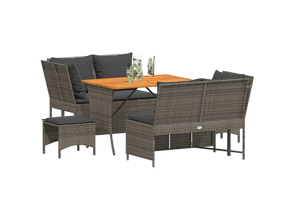 Set Divano da Giardino 5 pz con Cuscini Grigio in Polyrattan