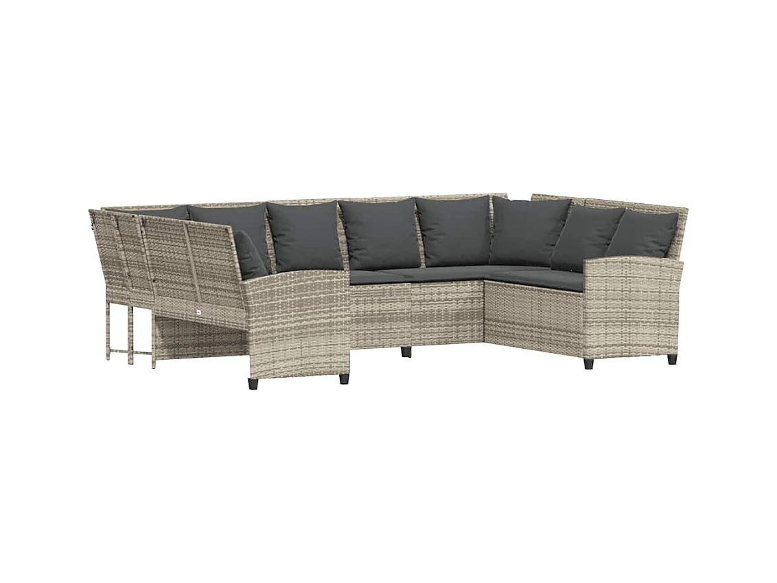 Divano da Giardino con Cuscini in Polyrattan Grigio Chiaro