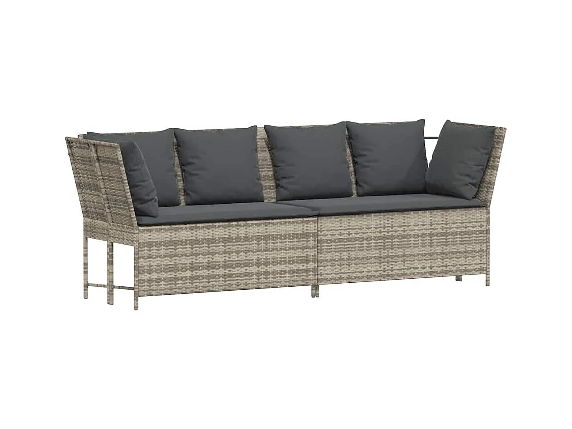 Divano da Giardino con Cuscini in Polyrattan Grigio Chiaro