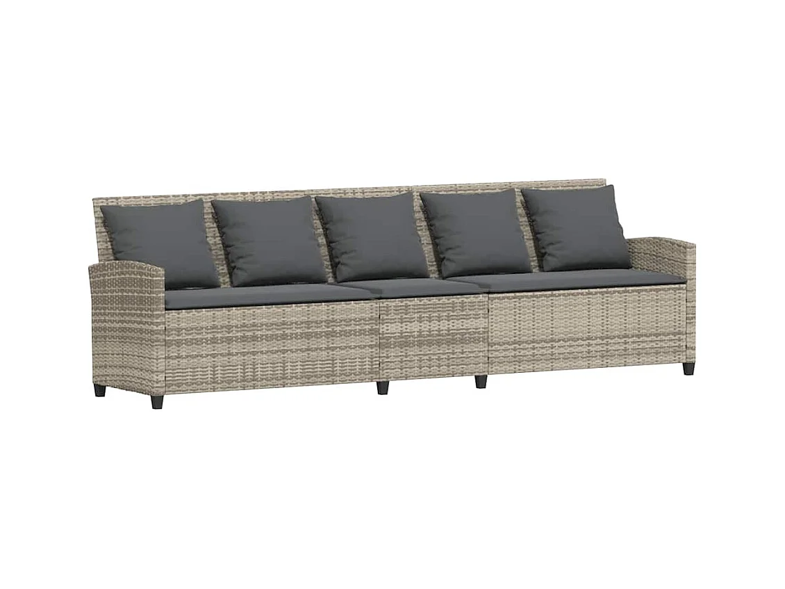 Divano da Giardino con Cuscini in Polyrattan Grigio Chiaro