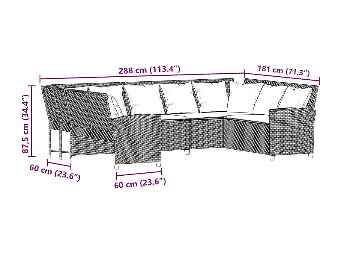 Divano da Giardino con Cuscini in Polyrattan Grigio Chiaro