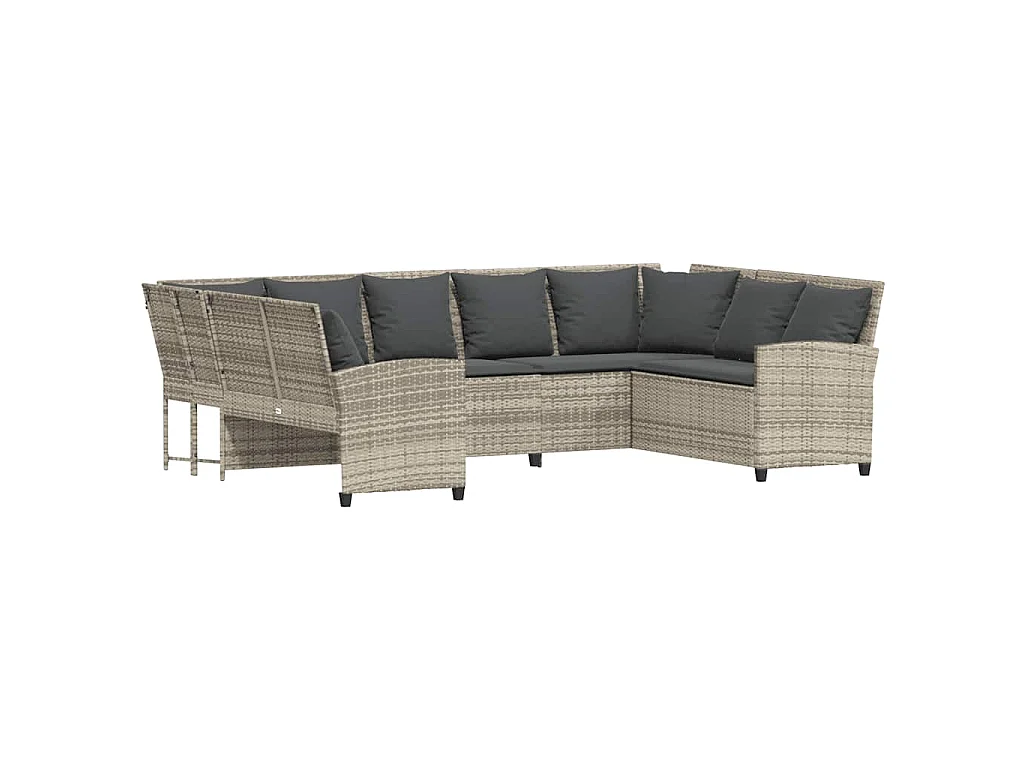 Divano da Giardino con Cuscini in Polyrattan Grigio Chiaro