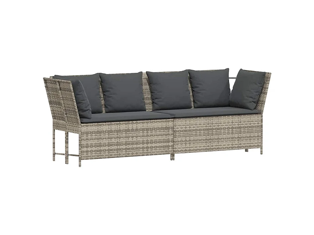 Divano da Giardino con Cuscini in Polyrattan Grigio Chiaro
