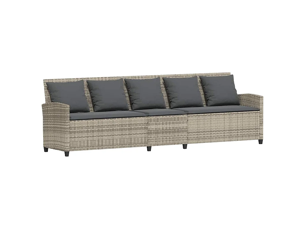 Divano da Giardino con Cuscini in Polyrattan Grigio Chiaro