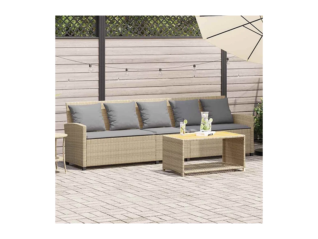 Canapé de jardin avec coussins 5 places beige résine tressée