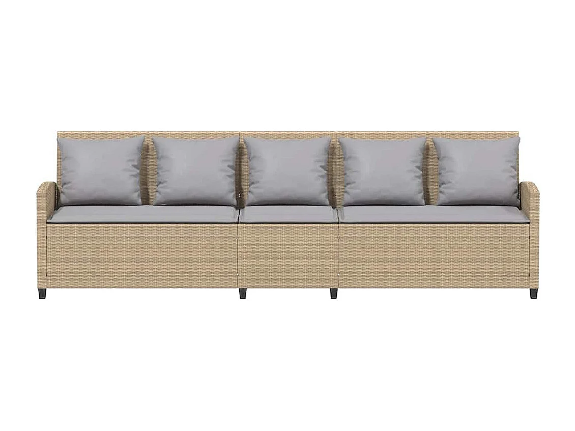 Gartensofa 5-Sitzer mit Kissen Beige Poly Rattan