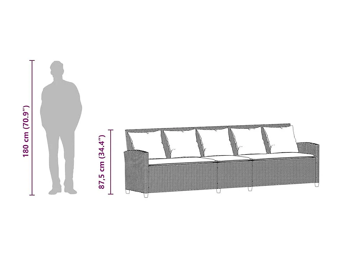 Gartensofa 5-Sitzer mit Kissen Beige Poly Rattan