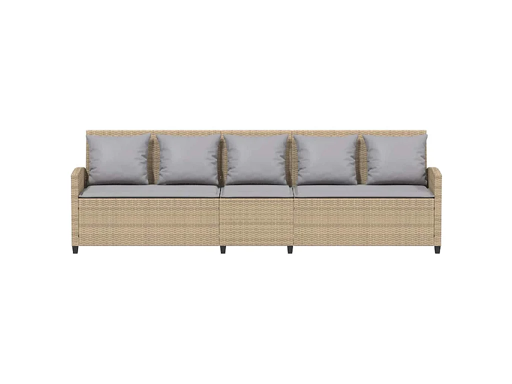 Canapé de jardin avec coussins 5 places beige résine tressée