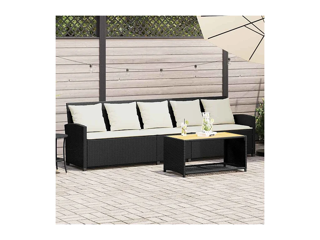 Gartensofa 5-Sitzer mit Kissen Schwarz Poly Rattan