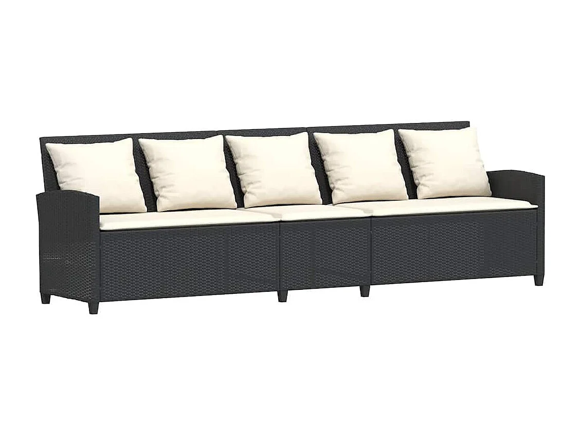 Gartensofa 5-Sitzer mit Kissen Schwarz Poly Rattan