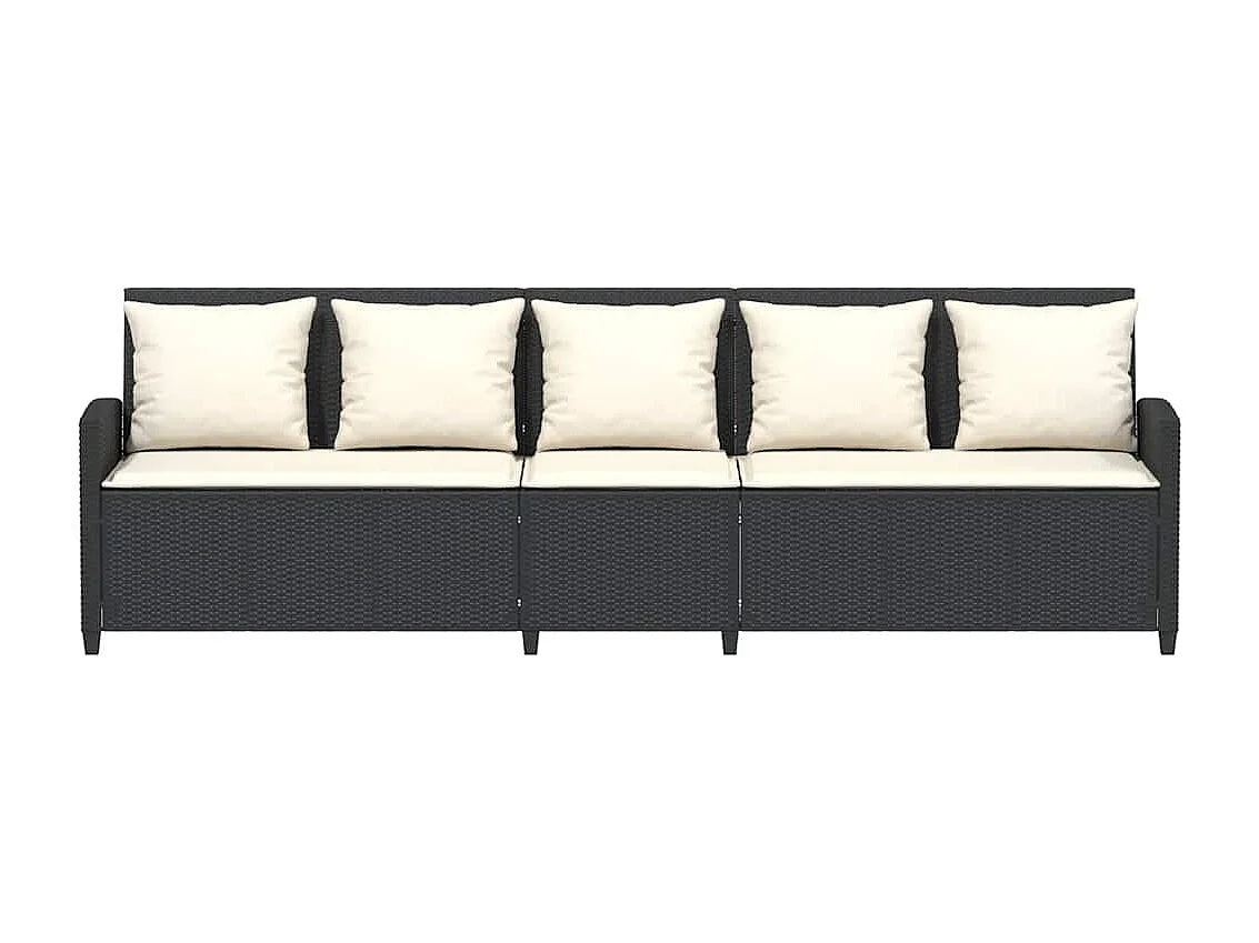 Gartensofa 5-Sitzer mit Kissen Schwarz Poly Rattan