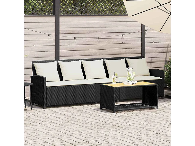 Canapé de jardin avec coussins 5 places noir résine tressée
