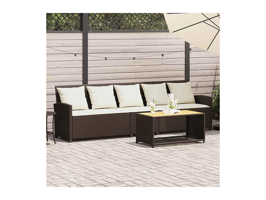 Canapé de jardin avec coussins 5 places brun résine tressée