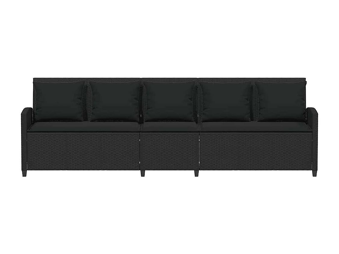 Gartensofa 5-Sitzer mit Kissen Schwarz Poly Rattan