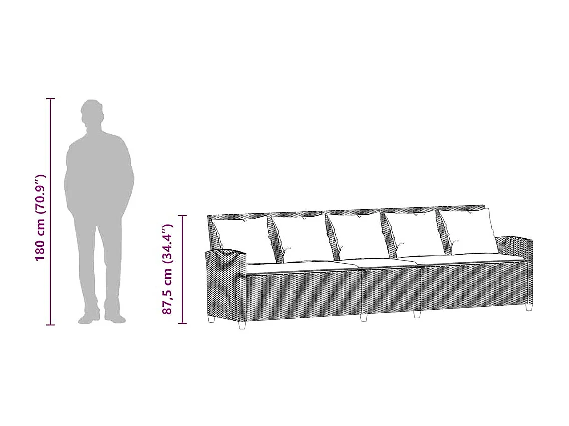 Gartensofa 5-Sitzer mit Kissen Schwarz Poly Rattan