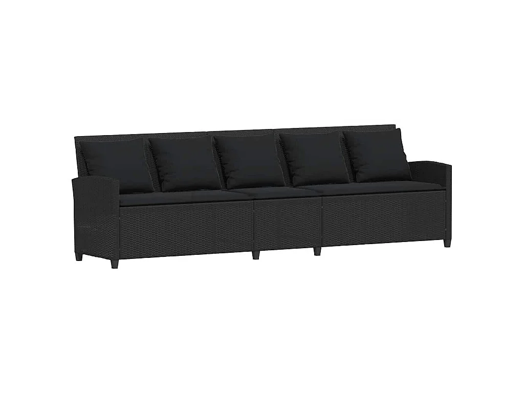 Canapé de jardin avec coussins 5 places noir résine tressée