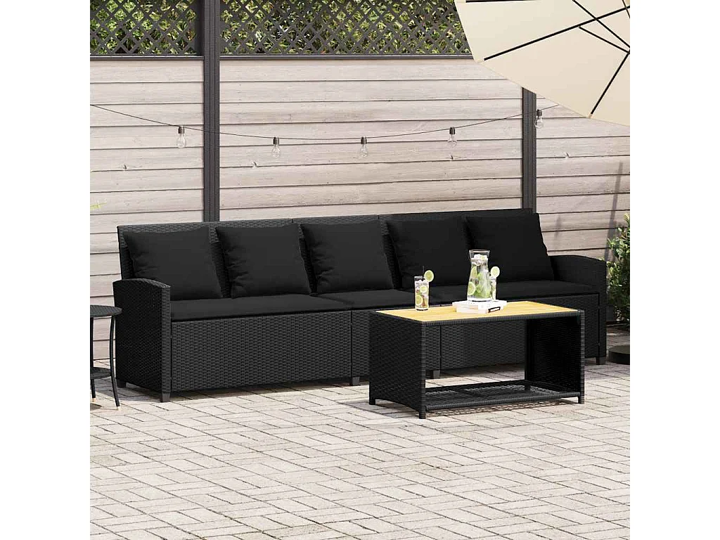 Canapé de jardin avec coussins 5 places noir résine tressée