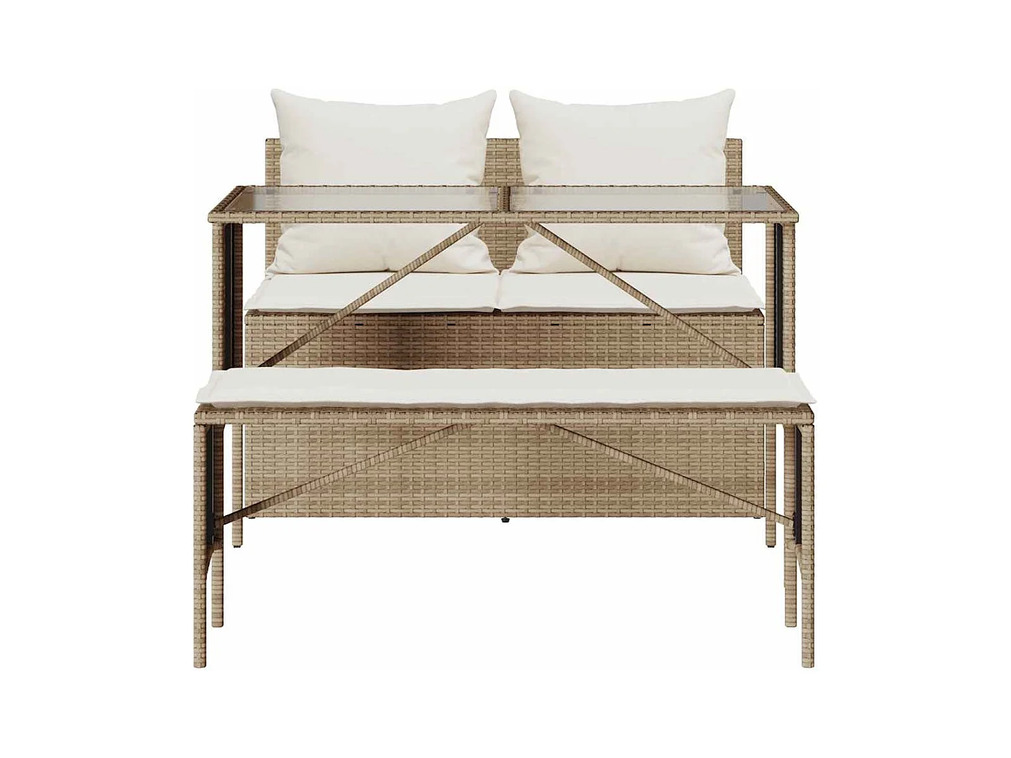 Ensemble à manger de jardin et coussins 3 pcs Beige poly rotin