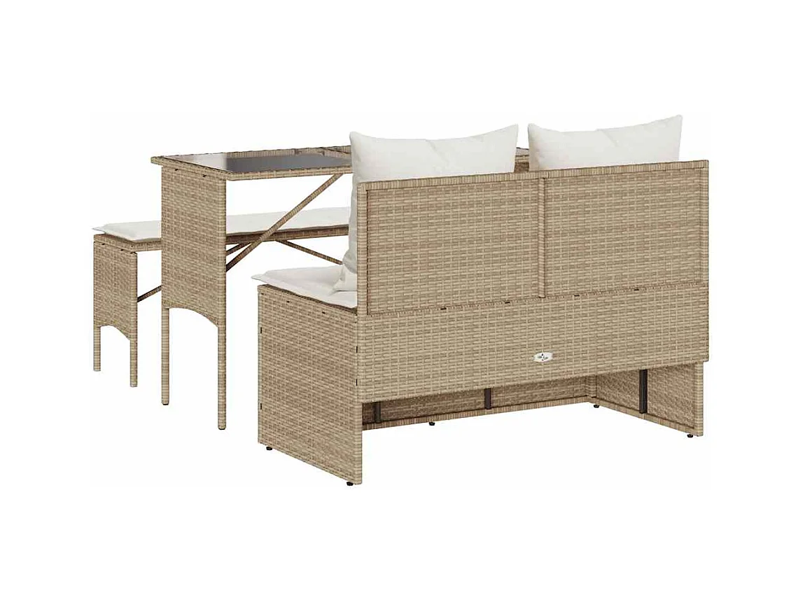 Ensemble à manger de jardin et coussins 3 pcs Beige poly rotin