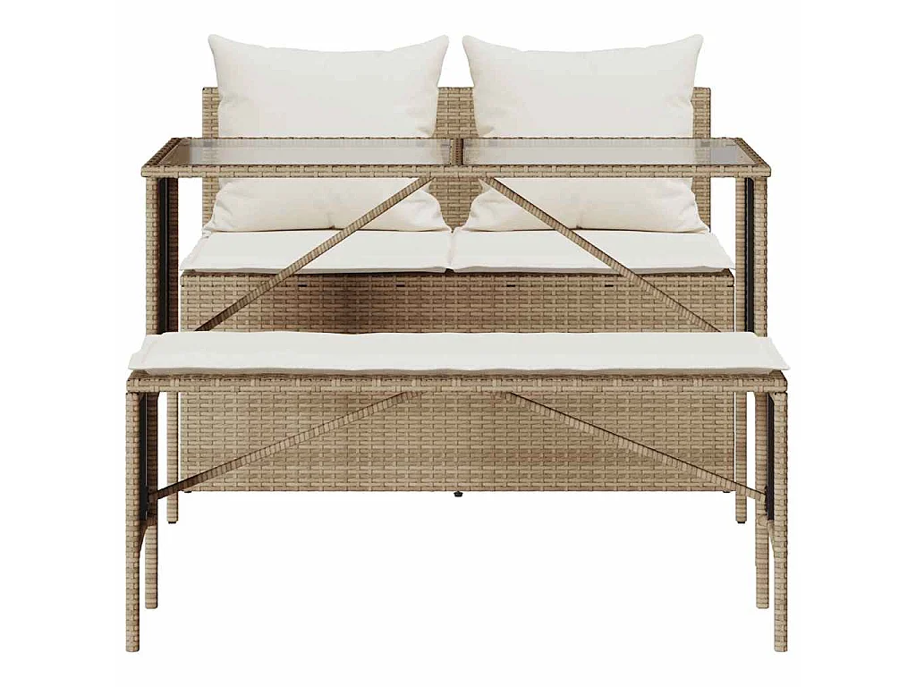 3-delige Tuinset met kussens poly rattan beige