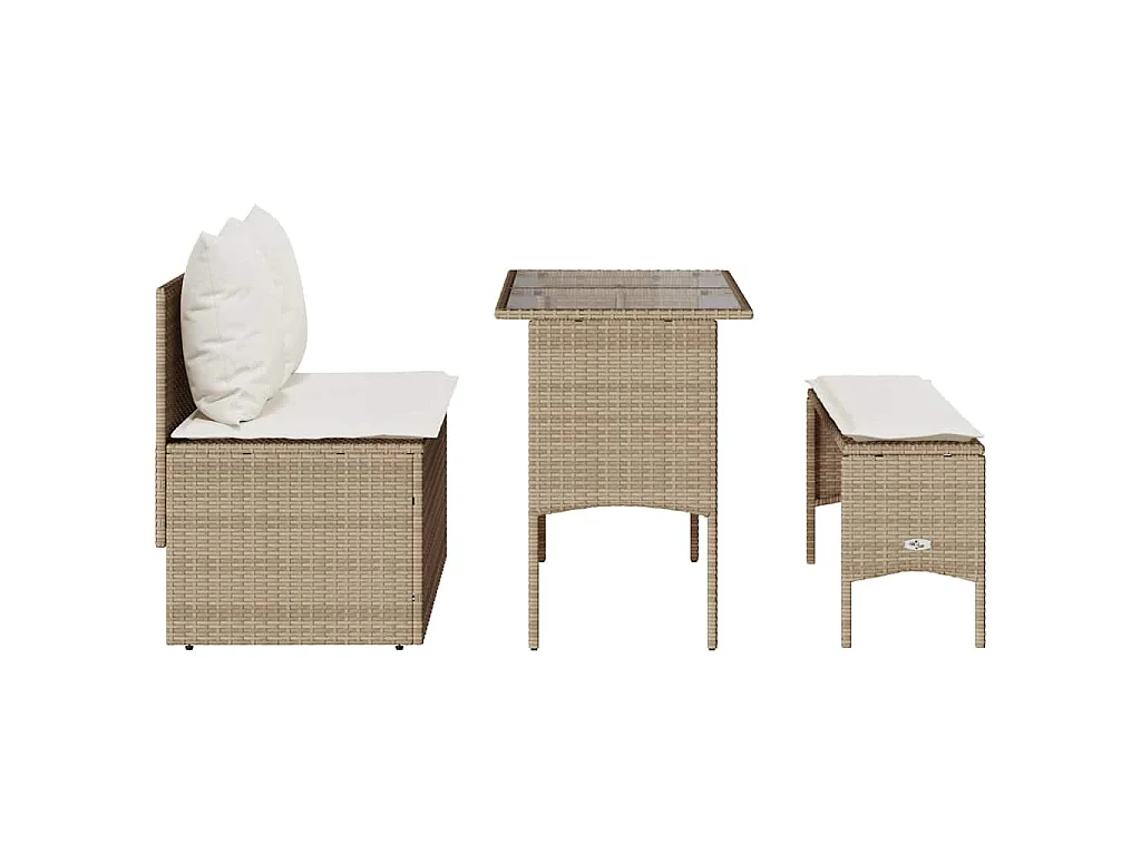 3-delige Tuinset met kussens poly rattan beige