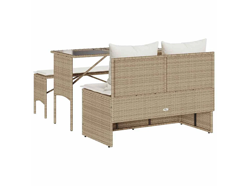 3-delige Tuinset met kussens poly rattan beige