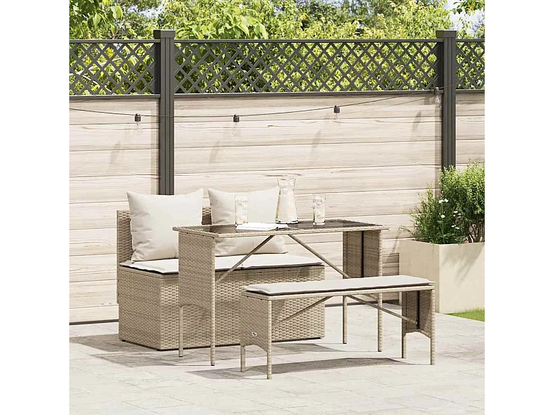 3-delige Tuinset met kussens poly rattan beige