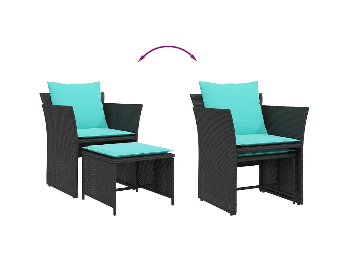 Chaise de jardin avec tabouret noir résine tressée