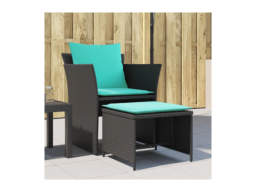 Gartenstuhl mit Fußhocker Schwarz Poly Rattan