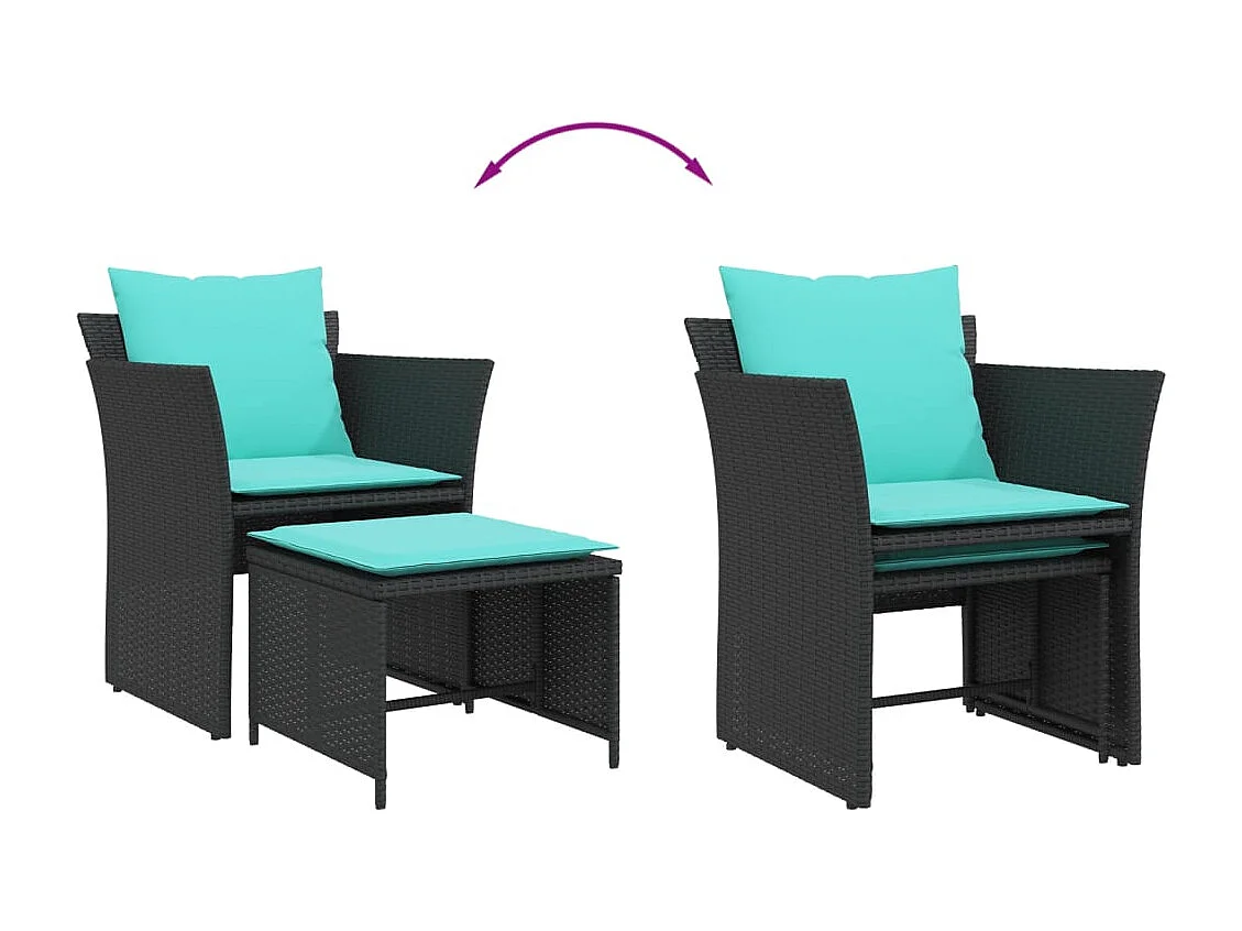 Gartenstuhl mit Fußhocker Schwarz Poly Rattan