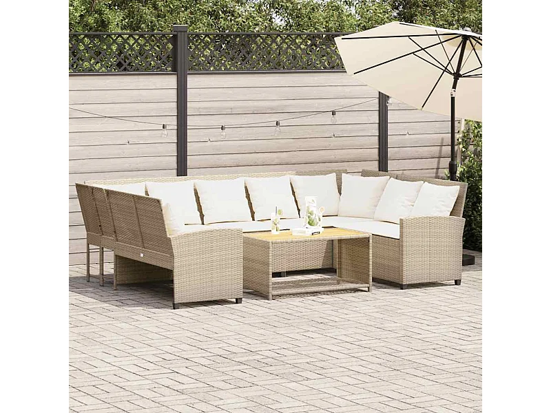Canapé de jardin avec coussins beige résine tressée