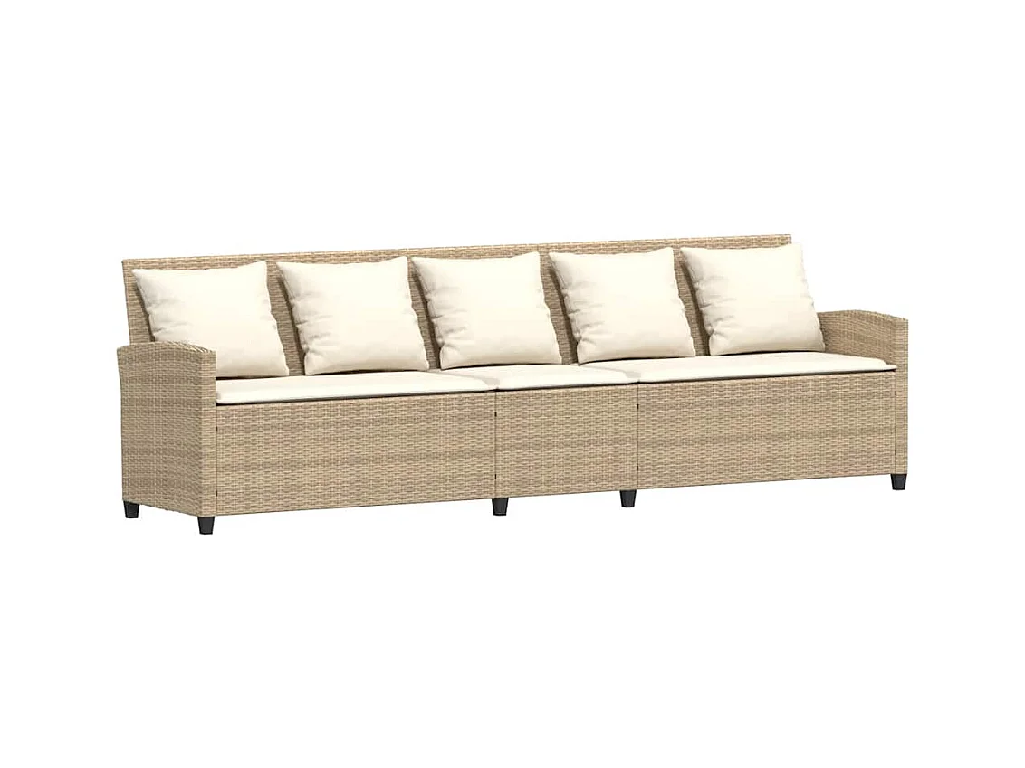 Gartensofa mit Kissen Beige Poly Rattan