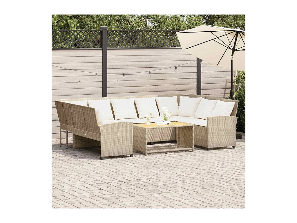 Canapé de jardin avec coussins beige résine tressée