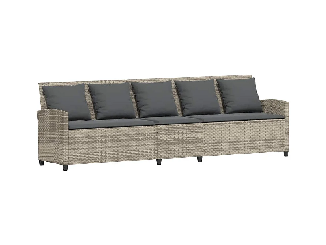 Gartensofa 5-Sitzer mit Kissen Hellgrau Poly Rattan