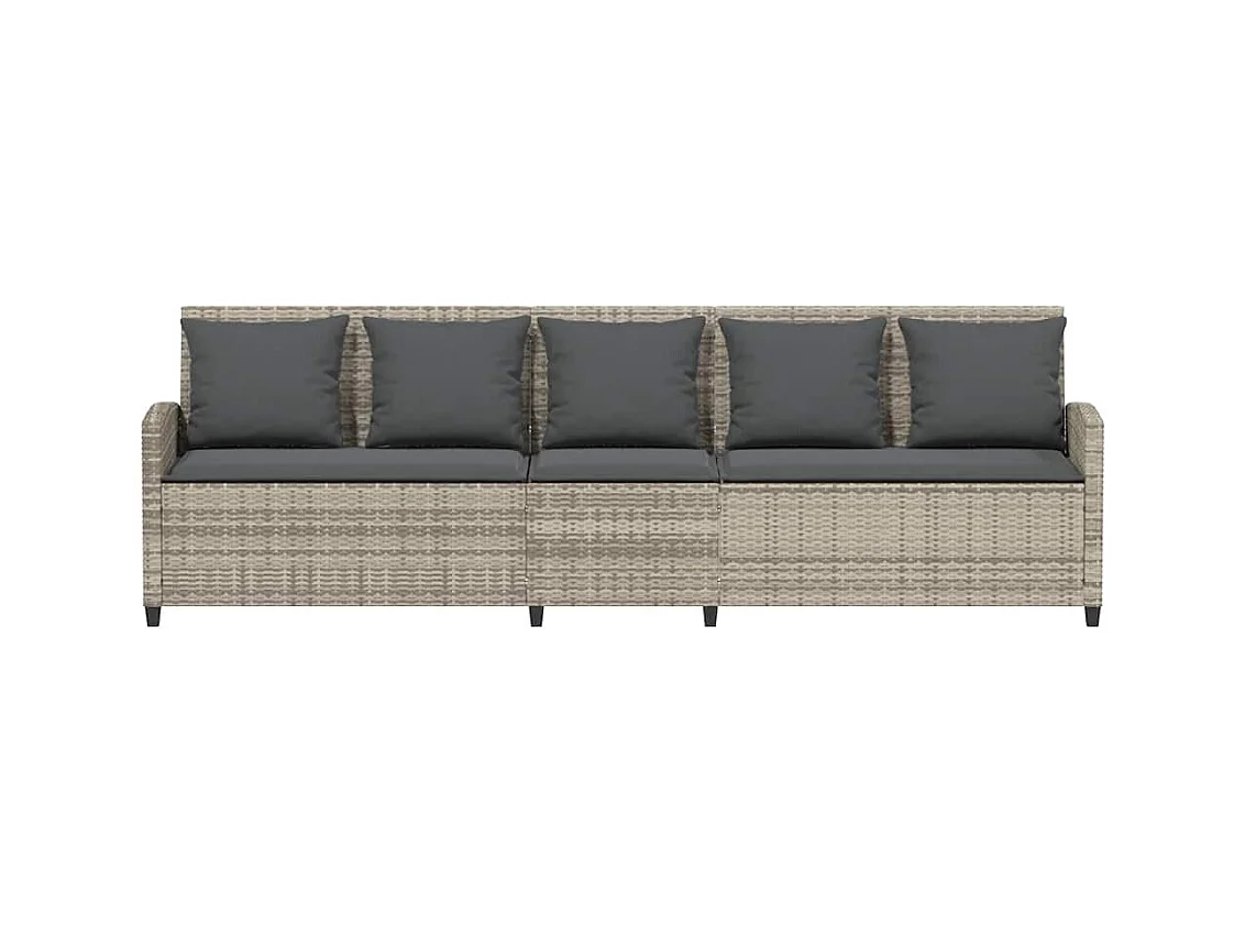 Gartensofa 5-Sitzer mit Kissen Hellgrau Poly Rattan