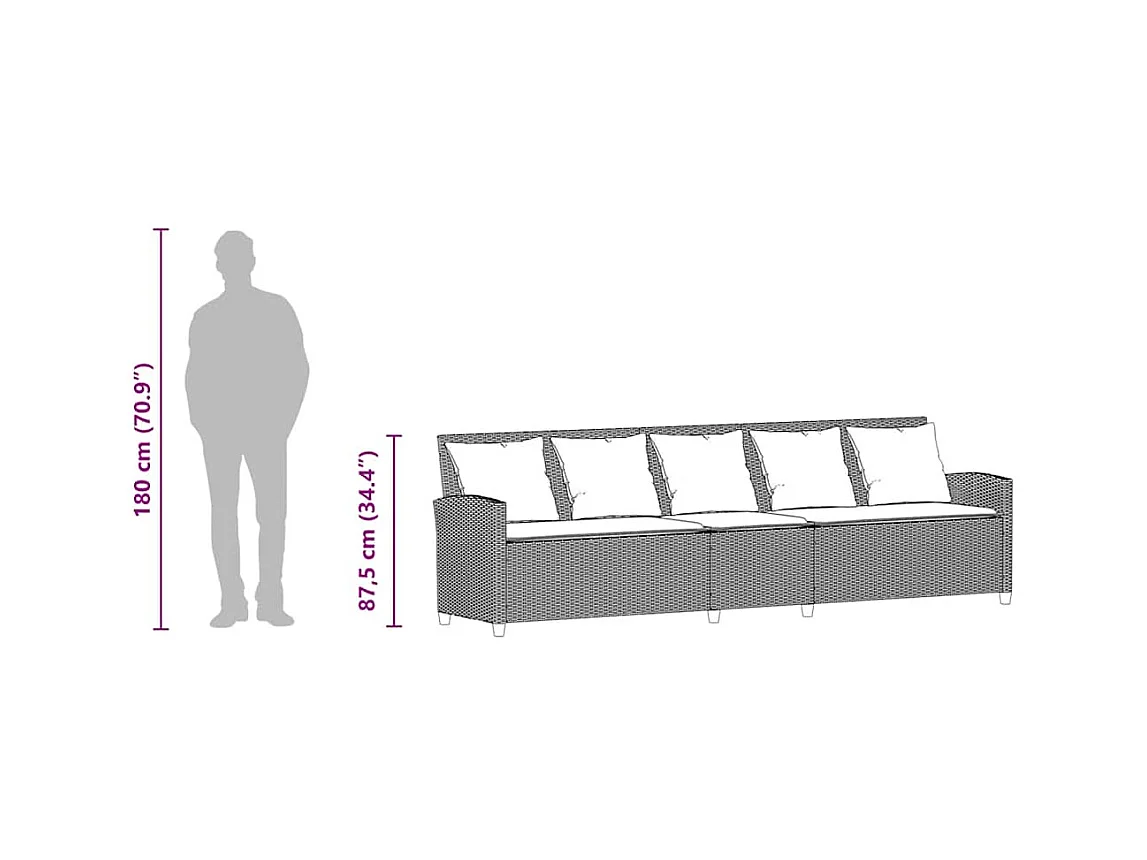 Gartensofa 5-Sitzer mit Kissen Hellgrau Poly Rattan