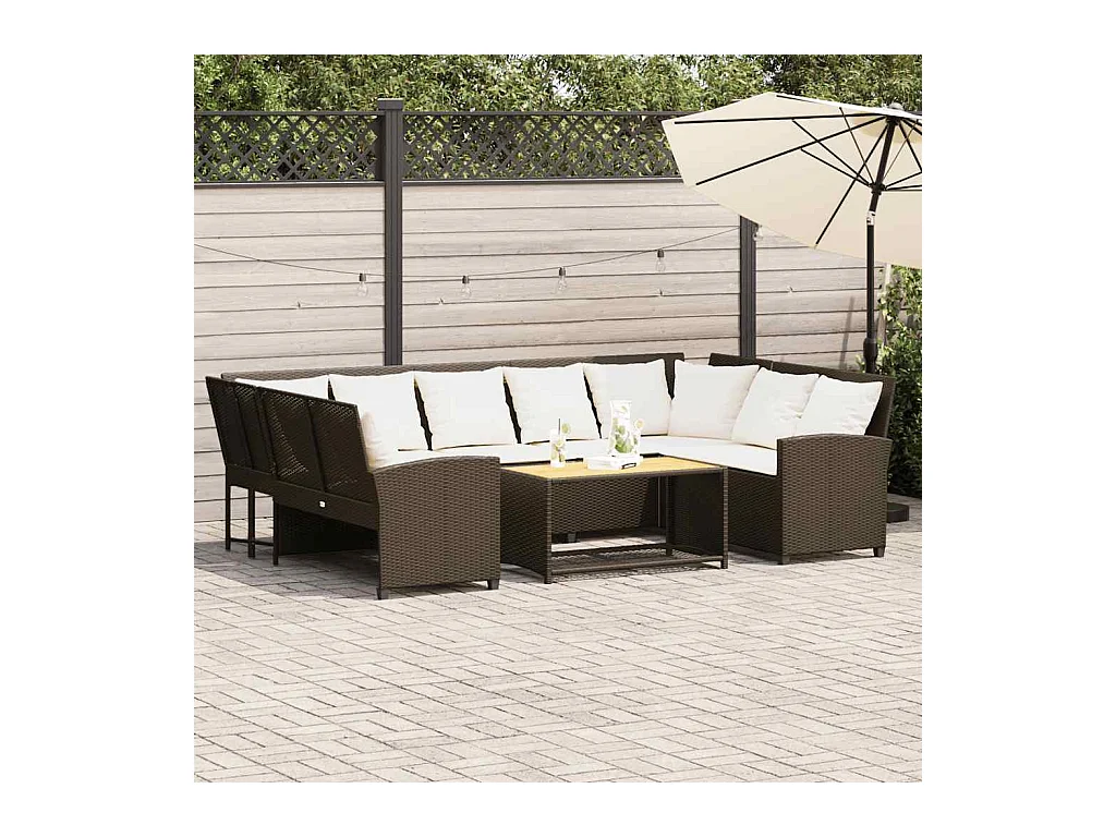 Canapé de jardin avec coussins marron résine tressée