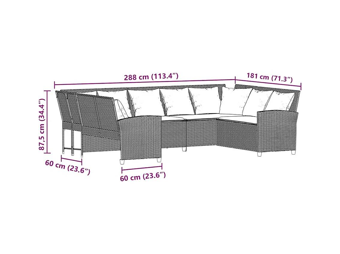 Canapé de jardin avec coussins marron résine tressée