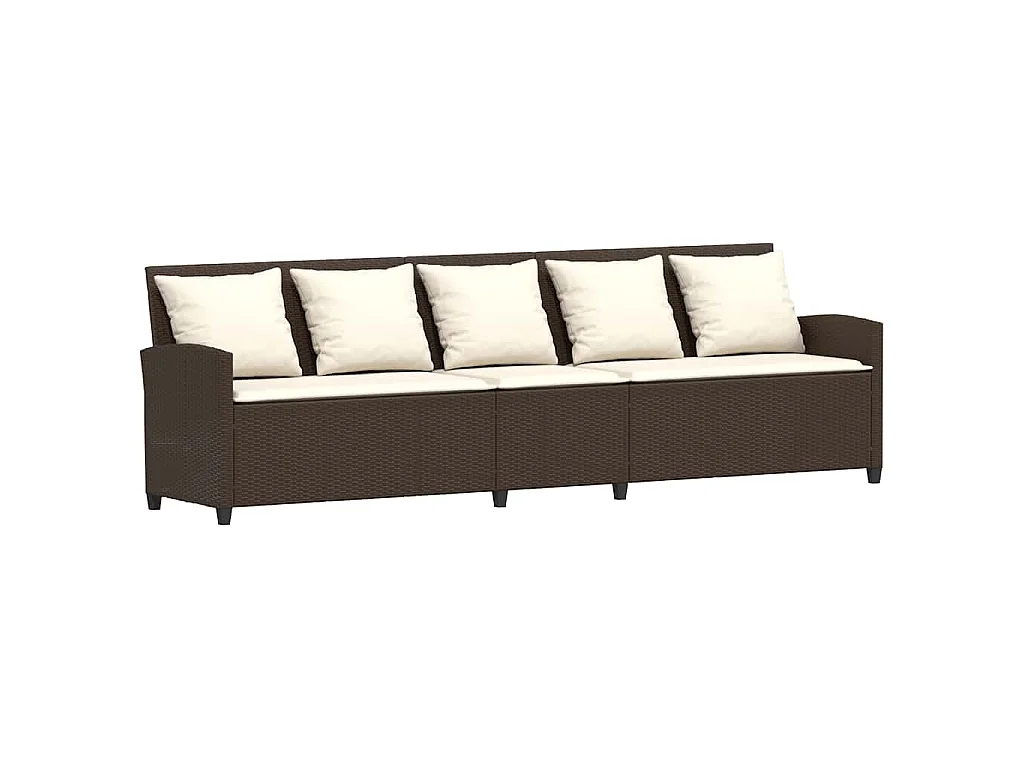 Tuinbank met kussens poly rattan bruin