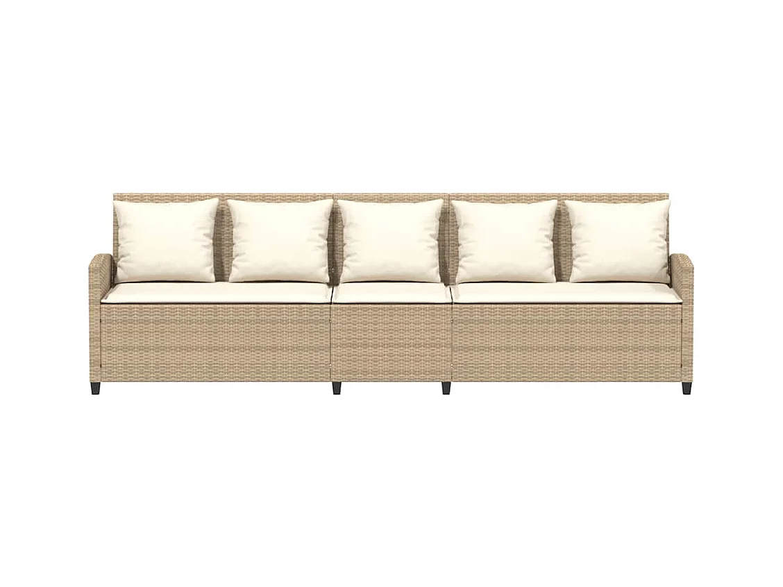 Canapé de jardin avec coussins 5 places beige résine tressée