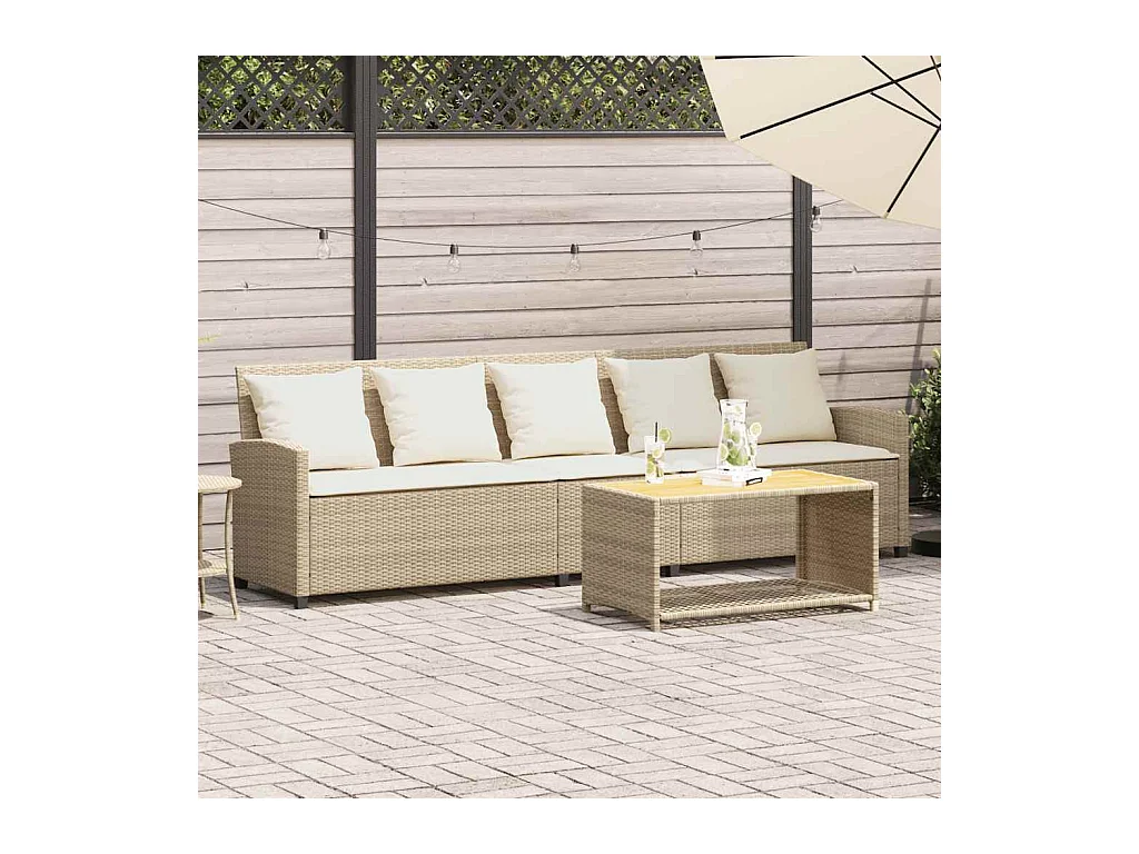 Canapé de jardin avec coussins 5 places beige résine tressée